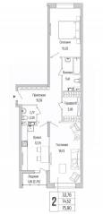 ЖК «Riga Hills», планировка 2-комнатной квартиры, 75.90 м²
