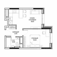 МФК «Clementine», планировка 1-комнатной квартиры, 35.20 м²