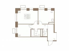 ЖК «Фабрикант», планировка 2-комнатной квартиры, 56.90 м²
