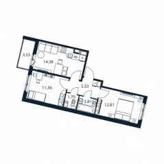 ЖК «Полис ЛАВрики», планировка 2-комнатной квартиры, 47.50 м²