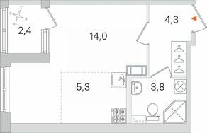 МЖК «Дубровский», планировка студии, 28.60 м²