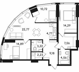 ЖК «Solos», планировка 3-комнатной квартиры, 94.19 м²