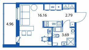 ЖК «Полис ЛАВрики», планировка студии, 22.40 м²