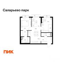 ЖК «Саларьево парк», планировка 2-комнатной квартиры, 58.20 м²
