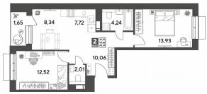 ЖК Арт-квартал «Публицист», планировка 2-комнатной квартиры, 60.47 м²
