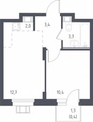 МФК «Люберцы 2023», планировка 1-комнатной квартиры, 33.40 м²