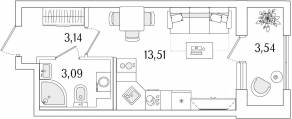 ЖК «Гранат», планировка студии, 21.51 м²