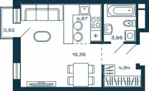 ЖК «М_5», планировка студии, 30.11 м²