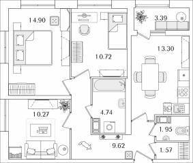 ЖК «БелАрт», планировка 3-комнатной квартиры, 68.77 м²