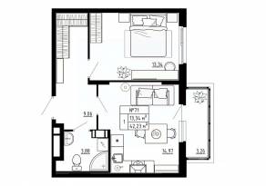 МЖК «Аннино Сити», планировка 1-комнатной квартиры, 42.23 м²