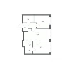 ЖК «NEWПИТЕР», планировка 2-комнатной квартиры, 53.56 м²