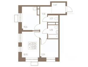 ЖК «Фабрикант», планировка 2-комнатной квартиры, 51.28 м²