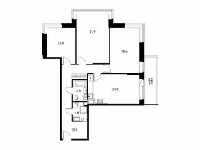 ЖК «Солнечный парк», планировка 3-комнатной квартиры, 105.10 м²