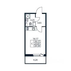 ЖК «Полис ЛАВрики», планировка студии, 24.07 м²