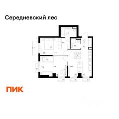 ЖК «Середневский лес», планировка 2-комнатной квартиры, 60.00 м²
