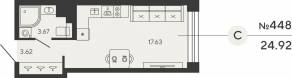 ЖК «Bashni Element», планировка студии, 24.92 м²