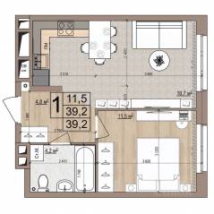 ЖК «Гранд Комфорт», планировка 1-комнатной квартиры, 39.20 м²