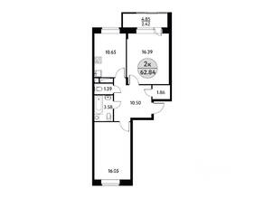 ЖК «Солнечная долина» (Щелково), планировка 2-комнатной квартиры, 62.84 м²