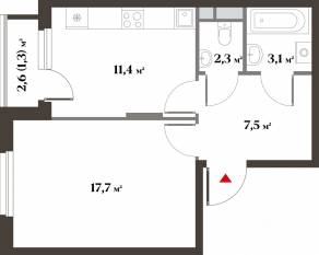 ЖК Миниполис «Восемь кленов», планировка 1-комнатной квартиры, 41.40 м²