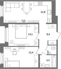 ЖК «Антверпен», планировка 2-комнатной квартиры, 66.50 м²