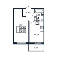 ЖК «Полис ЛАВрики», планировка 1-комнатной квартиры, 35.96 м²