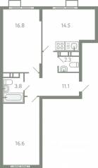 ЖК «Ново-Молоково», планировка 2-комнатной квартиры, 64.10 м²