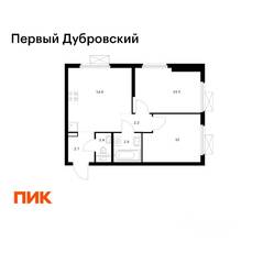 ЖК «Первый Дубровский», планировка 2-комнатной квартиры, 45.50 м²