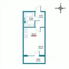 ЖК «Левитан», планировка студии, 29.27 м²