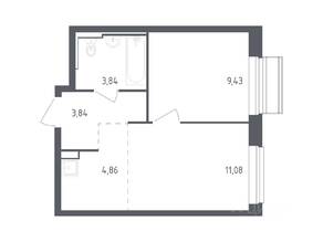ЖК «Рублевский Квартал», планировка 1-комнатной квартиры, 33.05 м²