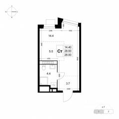ЖК «Легенда Коренево», планировка студии, 28.00 м²