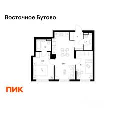 ЖК «Восточное Бутово», планировка 2-комнатной квартиры, 50.90 м²
