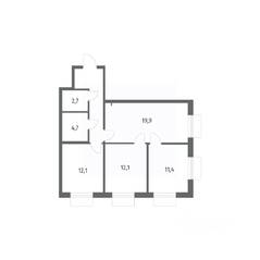ЖК «Парусная 1», планировка 3-комнатной квартиры, 71.40 м²