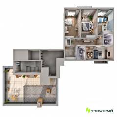 ЖК «Upoint», планировка 3-комнатной квартиры, 127.30 м²