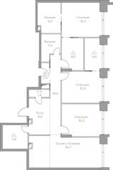 ЖК «Коллекция Лужники», планировка 3-комнатной квартиры, 131.80 м²