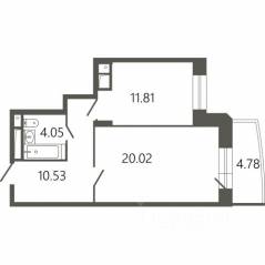 ЖК «Мессиер 18», планировка 1-комнатной квартиры, 47.84 м²