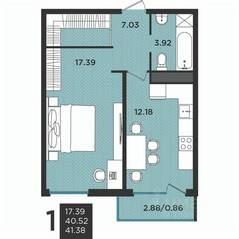 МЖК «Новокасимово», планировка 1-комнатной квартиры, 41.30 м²