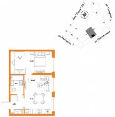 ЖК «Страна.Парковая», планировка 1-комнатной квартиры, 44.48 м²