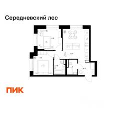 ЖК «Середневский лес», планировка 2-комнатной квартиры, 49.70 м²