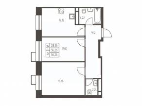 ЖК «Новая Ивантеевка», планировка 2-комнатной квартиры, 56.30 м²