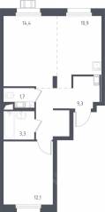 МФК «Люберцы 2023», планировка 1-комнатной квартиры, 52.70 м²