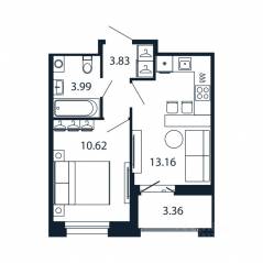 ЖК «Полис Новоселье», планировка 1-комнатной квартиры, 33.28 м²
