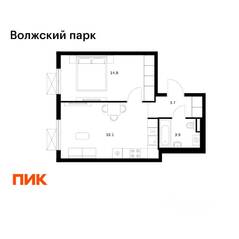 ЖК «Волжский парк», планировка 1-комнатной квартиры, 40.60 м²