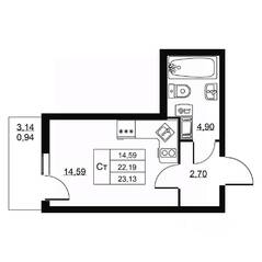 ЖК «Перспектива», планировка студии, 23.13 м²