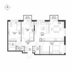 ЖК «Sokolinn Park», планировка 3-комнатной квартиры, 88.90 м²