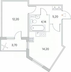 МЖК «Любоград», планировка 1-комнатной квартиры, 37.59 м²