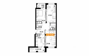 ЖК «Планерный квартал», планировка 3-комнатной квартиры, 77.36 м²