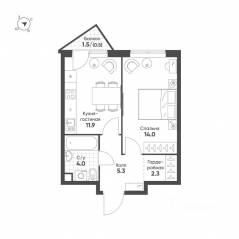 ЖК «Sokolinn Park», планировка 1-комнатной квартиры, 38.00 м²