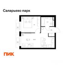 ЖК «Саларьево парк», планировка 1-комнатной квартиры, 34.60 м²