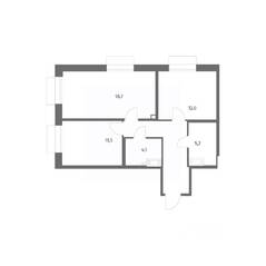 ЖК «Парусная 1», планировка 2-комнатной квартиры, 61.80 м²