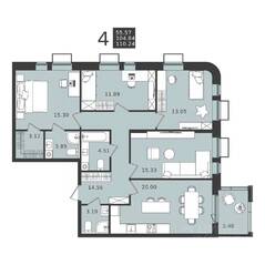 ЖК «Мишино-2», планировка 4-комнатной квартиры, 106.46 м²